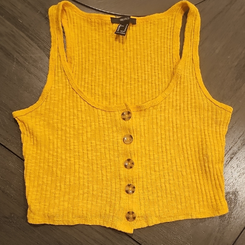 Forever 21 Mustard Ribbed Button Crop Top